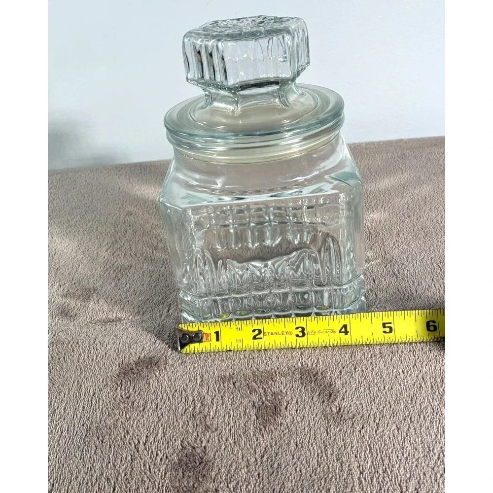 Vintage Clear Glass Apothecary Candy Cookie Storage Jar Canister w Lid 7 Inch